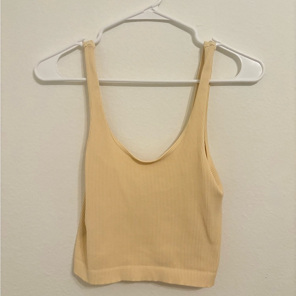 Tilly's Butter Yellow Fitted Semi-Crop Tank Top